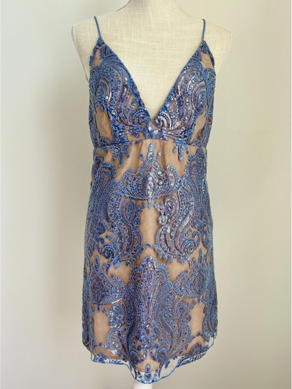 FREE PEOPLE Blue Sequin Cocktail Dress